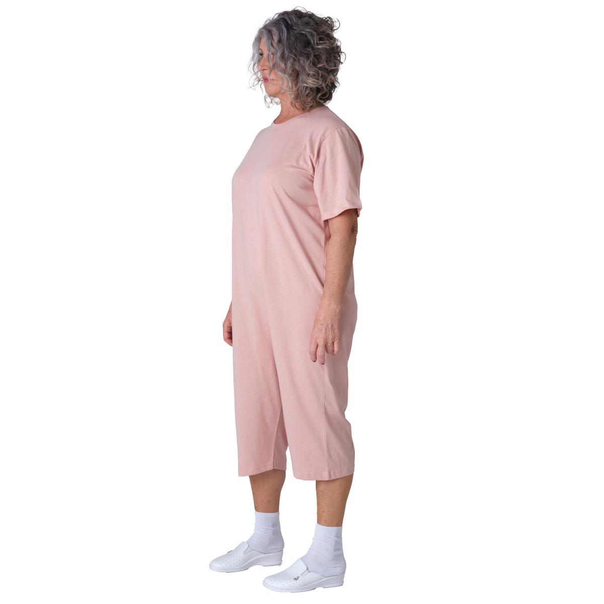 Ferrucci Comfort adaptive back-zip cotton pyjama set with short sleeves and shorts, designed for elderly and dementia care.