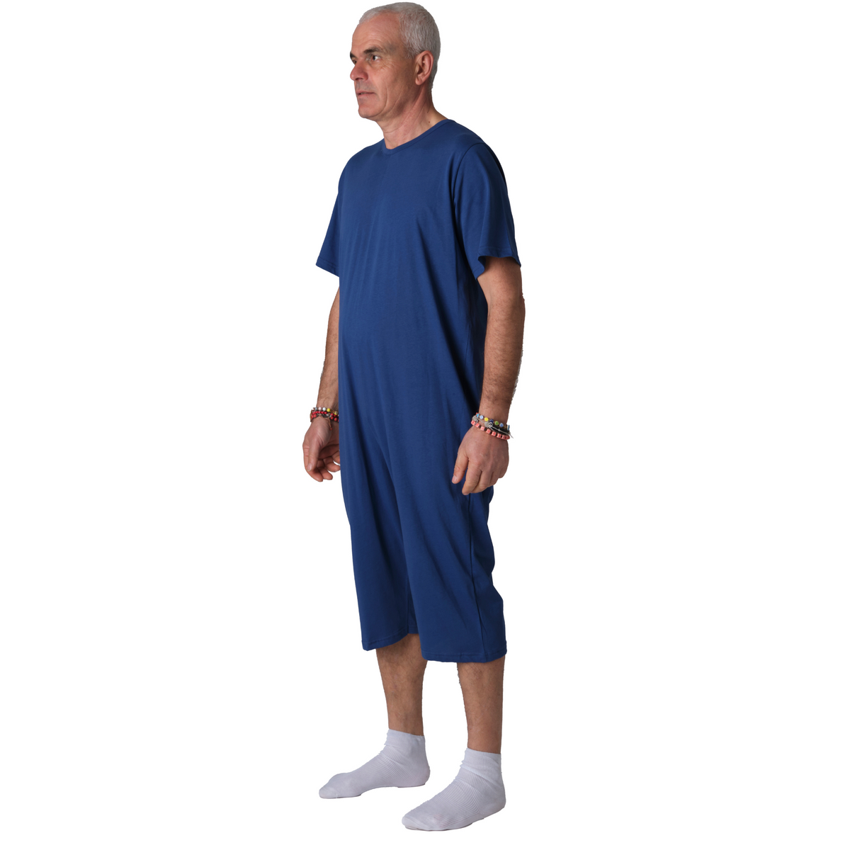 Pink adaptive back-zip pyjama set for elderly and dementia care, includes short sleeve top and shorts, made of 100% cotton by Ferrucci Comfort.