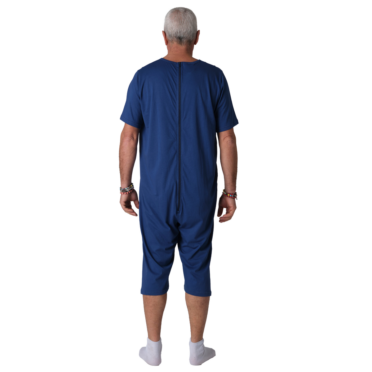 Pink adaptive back-zip pyjama set by Ferrucci Comfort, short sleeve top and shorts, 100% cotton for elderly and dementia care.