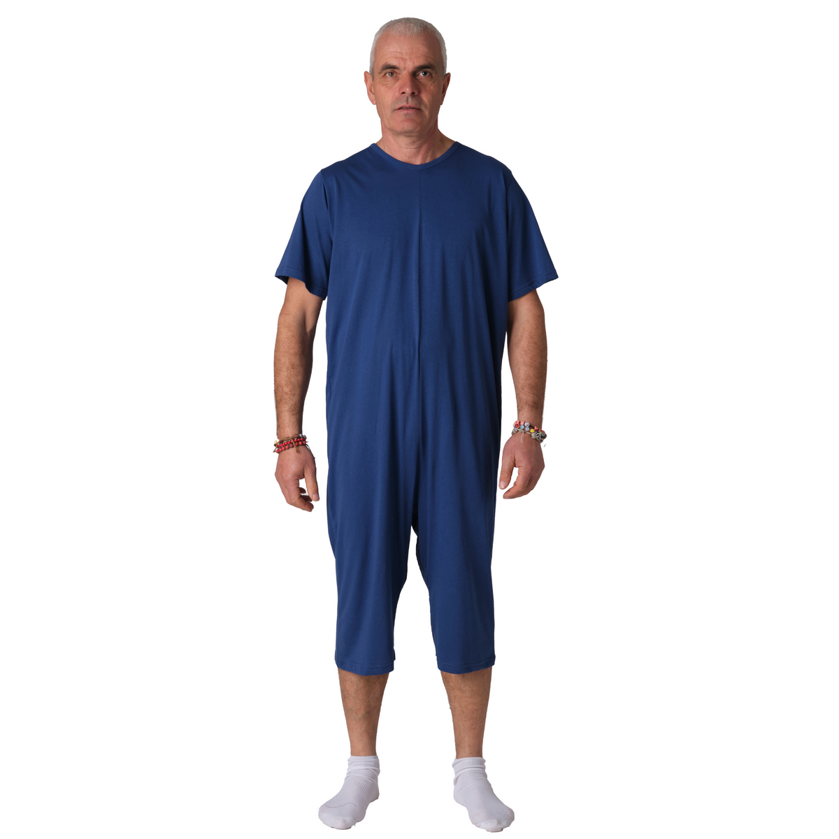 Pink Ferrucci Comfort adaptive jumpsuit with back and leg zippers, short sleeves and legs, made of 100% cotton for elderly care.