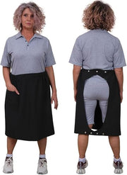 Black women’s adaptive skirt by Ferrucci Comfort, model 9080, with back opening buttons for easy dressing for wheelchair users.