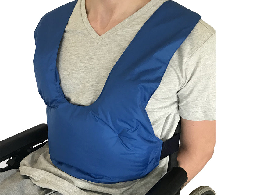 GIMA chest restraint belt with padded vest, adjustable and one size, shown in black on a mannequin.