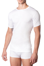 Men's white cotton crew neck T-shirt by Marc Luis, short sleeve, made of 100% combed cotton, Italian-made model J021.