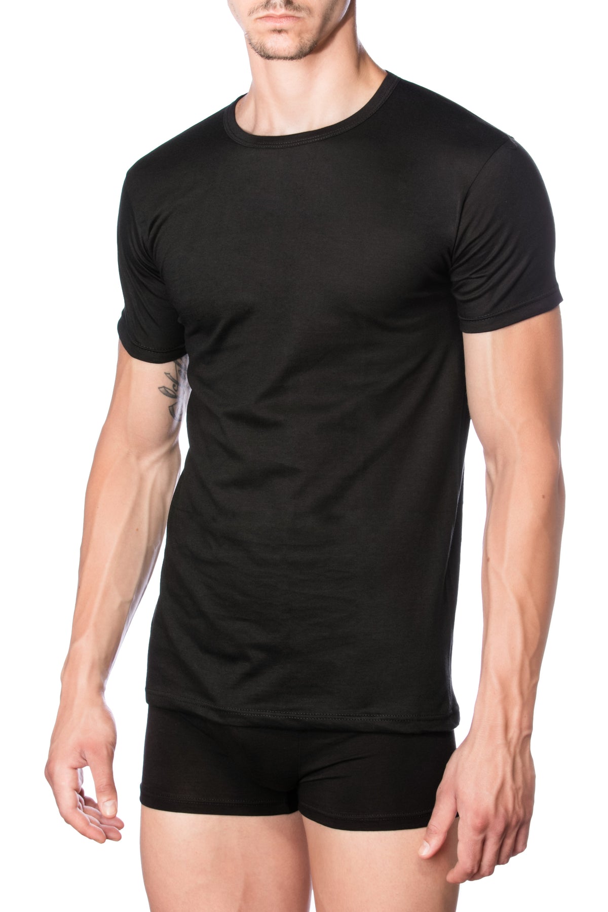 White men's cotton crew neck T-shirt by Marc Luis, short sleeve undershirt made from 100% combed cotton, Italian craftsmanship.