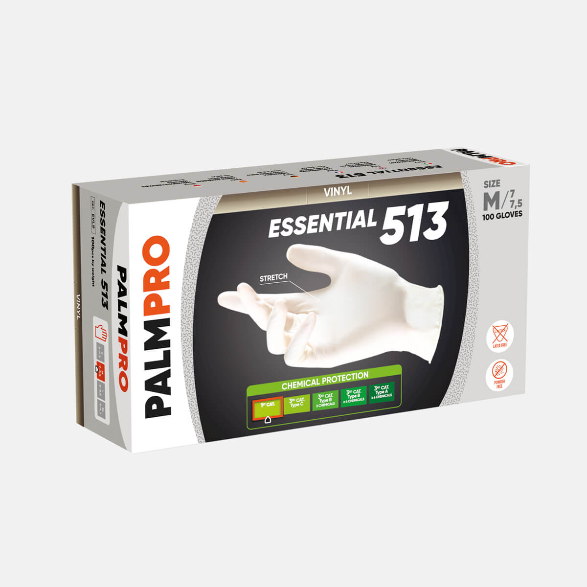 Synthetic Elasticised Vinyl Gloves, Disposable, pack of 100 PALMPRO Essential